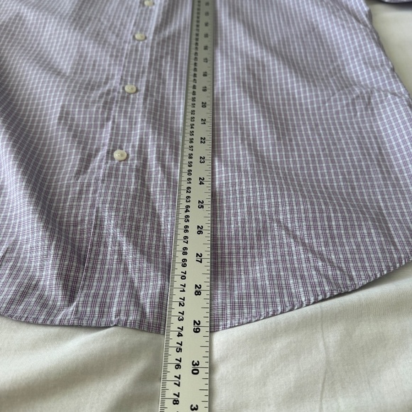 Perry Ellis Portfolio 16.5 Slim Fit Micro Plaid Button Up Dress Shirt Purple - Picture 10 of 12